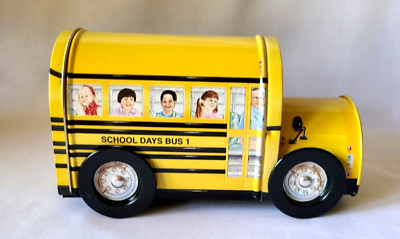 #ad Vintage Yellow School Bus Tin Container #TJ0087 NEW Teacher Bus Driver Gift $11.99