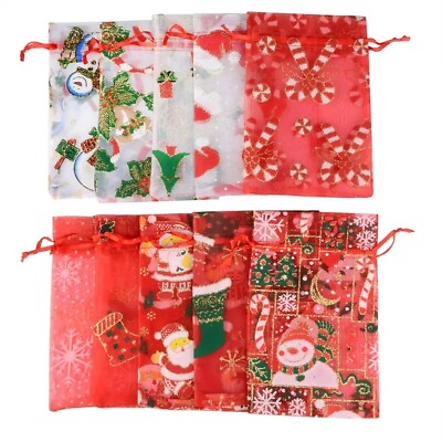 #ad 10X Christmas Sacks Party Gift Bags Drawstring Wrap Present Sturdy Storage USA $7.97