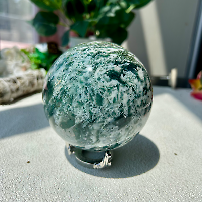 #ad 1210g Natural Moss Agate Quartz Sphere Crystal Energy Ball Healing 94mm 19th $97.00