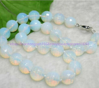 #ad Charming 8mm Natural Faceted White Opal Round Gemstone Beads Necklace 18 36quot; $3.99