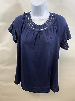 #ad Style amp; Co. Women#x27;s Crochet Trim Flutter Sleeve Knit Top Blue Large NWT $12.99