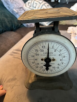 #ad Antique Vintage Gray American Steel Products Scale 6.5quot; Diameter Face 24 lbs $55.00