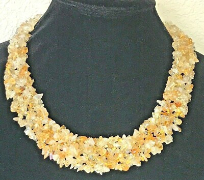 #ad Estate Yellow Quartz Crystal Cluster Necklace Stunning Statement Piece Heavy $49.99