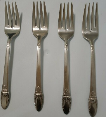 #ad First Love Pattern by 1847 Rogers SilverPlate 4 Salad Forks 1930#x27;s $25.32