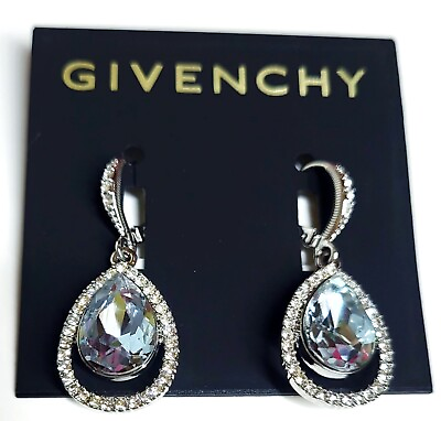 #ad Givenchy Crystal Teardrop Dangle Earrings Purple Multi Color Silvertone NWT $29.00