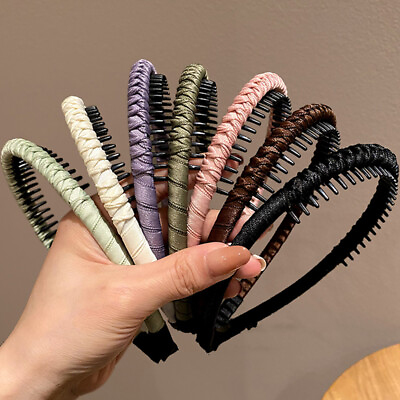 #ad Women Anti slip Stripe Headband Cloth Wrap Bezel Teeth Hair Hoop Hairband $2.80