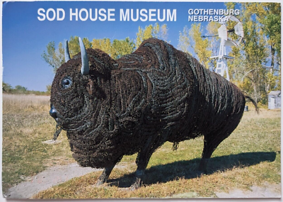 #ad Gothenburg Nebraska Sod House Museum Barbed Wire Buffalo Sculpture Postcard A9 $5.95