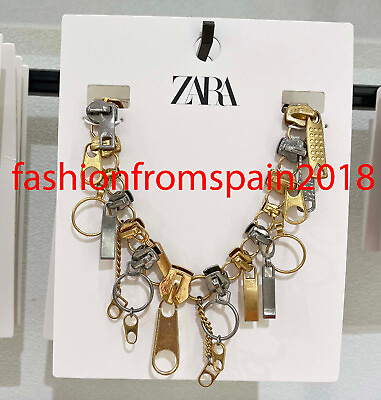 #ad ZARA NEW WOMAN ZIP PULL NECKLACE GOLD SILVER 4548 031 $38.79