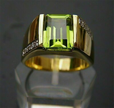 #ad 2Ct Emerald Cut Peridot amp; Diamond Engagement Men#x27;s Ring 14K Yellow Gold Finish $144.49