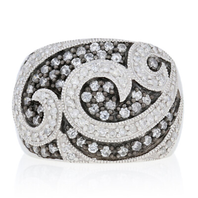 #ad NEW 1.00ctw Round Brilliant Diamond Ring Sterling Silver Swirl Size 6 3 4 $299.99