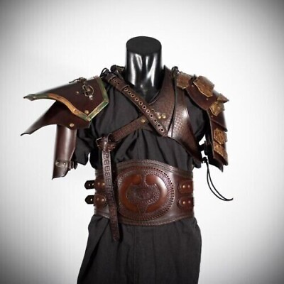 #ad Halloween Medieval Viking Leather Steampunk Pauldron W Corset Belt Larp $351.99