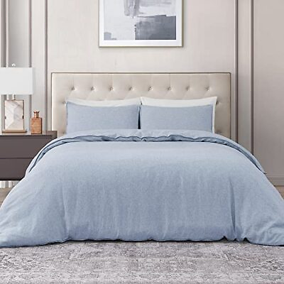 #ad Pure Linen Duvet Cover Set 100% Yarn Dyed French Linen Queen Summer Sky $226.82