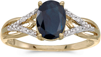 #ad 10k Yellow Gold Oval Sapphire And Diamond Ring CM RM2620 09 $556.95