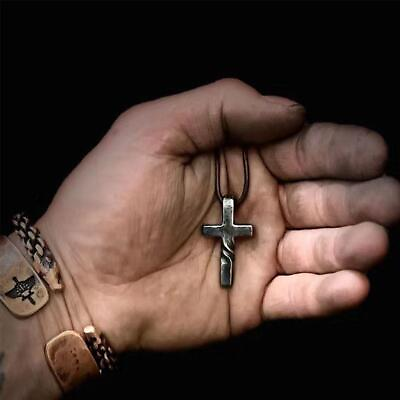 #ad Alloy Pendant Twisted Cross Necklace Leather Rope F B3Q9 $2.32