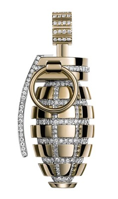 #ad Solid 18kt gold and platinum diamond hand grenade pendant custom design $8750.00
