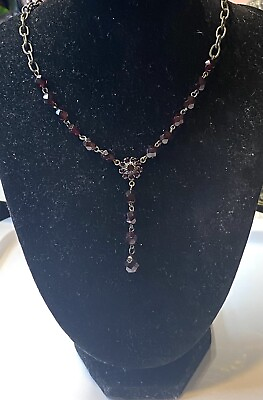 #ad 1.351 Vintage necklace chain garnet glass $22.00