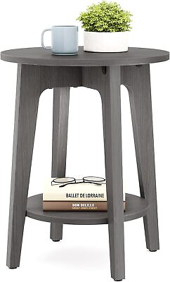 #ad VASAGLE Side Table Small Round End Table with Lower Shelf Smoky Gray Durable $43.19
