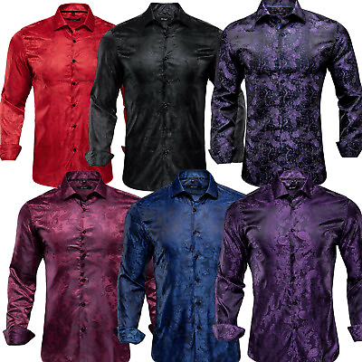 #ad Mens Long Sleeve Button Down Casual Paisley Dress Shirt Silk Slim Tops Shirts $19.99