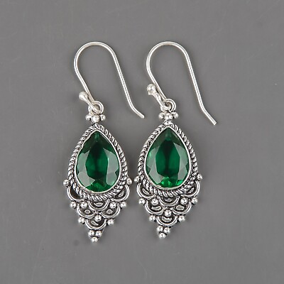 #ad Gift For Women Earrings 925 Sterling Silver Natural Green Emerald Gemstone $16.20