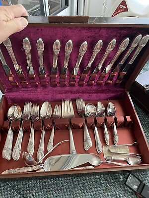 #ad 1847 Rogers Bros FIRST LOVE Silver Plated Silverware Set for 12 LOT of 75 Pieces $199.95
