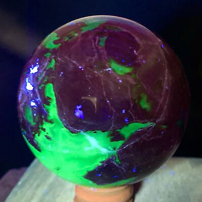 #ad 397G Natural Silver Light Agate crystal Sphere Ball Glow Under UV Light $111.75
