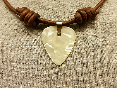 #ad Guitar Pick Necklace Genuine Leather Cord Adjustable Choker Surfer Pendant Charm $7.15