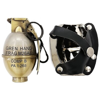 #ad Hand Grenade Design LIGHTER Belt Buckle Combo in Leather Holster REMOVABLE $12.00
