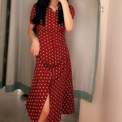 #ad New Lady Retro Chiffon Polka Dot Tea Dress Midi Short Sleeve Red Retro Sexy $38.57