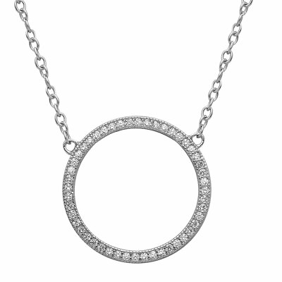 #ad Sterling Silver 925 Rhodium Plated Open Circle CZ Encrusted Necklace $26.91