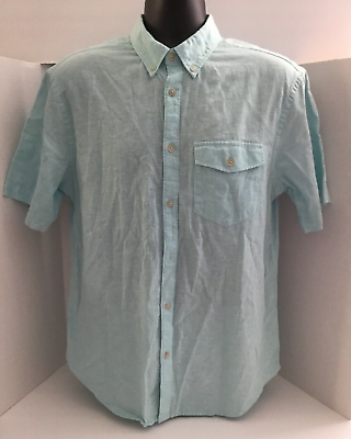 #ad Old Navy Shirt Mens Large Blue Short Sleeve Button Up Slim Fit Pocket $10.90