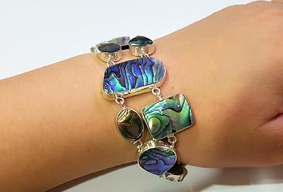 #ad Natural Abalone Shell 925 Sterling Silver Statement Bracelet Women Jewelry SC181 $31.99