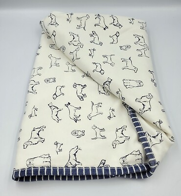 #ad MudPie Puppy Dog Baby Blanket 29quot;×29quot; Swaddling Receiving Off White amp; Navy Blue $11.99