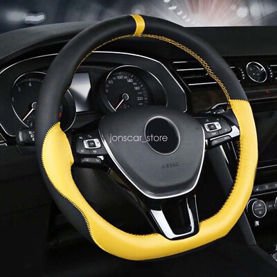 #ad D Cut Round Shape Stitch on Wrap Microfiber Leather Car Steering Wheel Cover $8.99