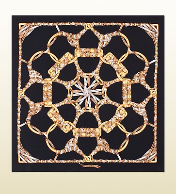 New Gucci Scarf Iconic Logo Print Black Multicolor Silk Wrap with Gucci Gift Box $250.00