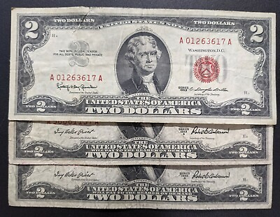 #ad U.S. $2 Two Dollar Red Seal Well Circulated One Note $6.99
