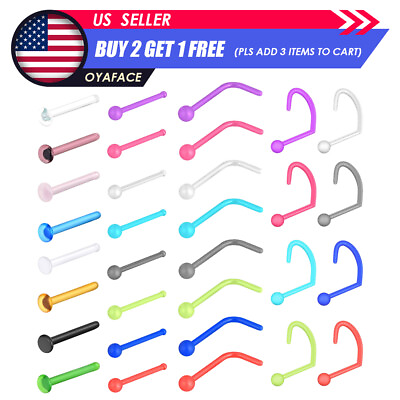 #ad 8Pcs Colorful Nose Ring Acrylic Retainer Glass Nose Lip Studs Tragus Earring Kit $3.99
