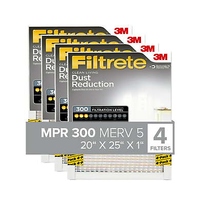 #ad 20x25x1 Air Filter MPR 300 MERV 5 Clean Living Dust Reduction 4 Filters $22.69
