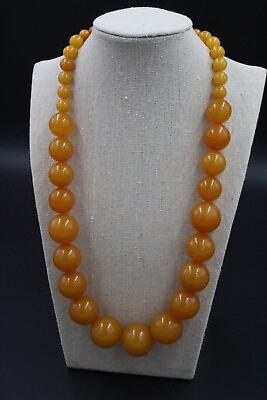 #ad Baltic AMBER NECKLACE GIFT Round Beads Amber Yellow Mat Butter Milky texture $274.59