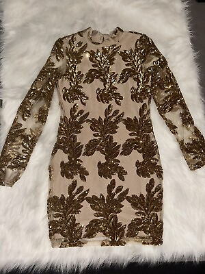 #ad New Sequin gold Party Dress Small $30.00