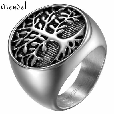 #ad MENDEL Mens Stainless Steel Celtic Tree of Life Band Ring Black Silver Size 7 15 $11.99