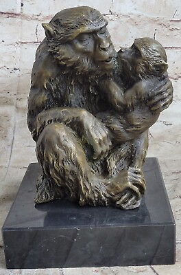 #ad Vintage Bronze Silverback Gorilla Monkey Ape Baby Sculpture Statue Ornament Art $124.50