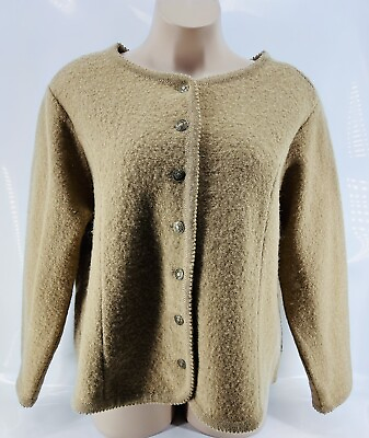 #ad Tally Ho Womens 2X Vintage Cardigan Sweater Wool Gold Buttons Beige Tan $19.00