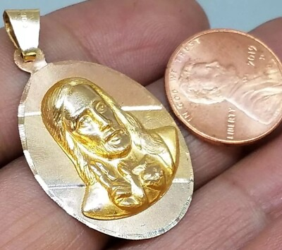 #ad GOLD sagrado corazon jesus sacred heart pendant 14K solid charm necklace 1.60quot; $402.49