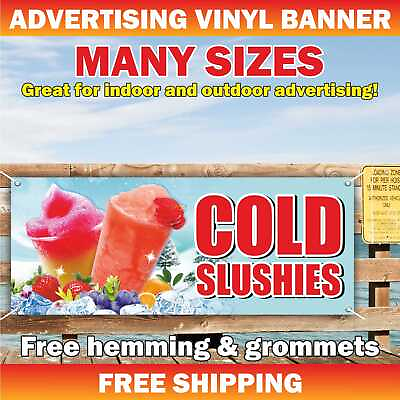 #ad COLD SLUSHIES Advertising Banner Vinyl Mesh Sign Drink Ice Cold Fruit Cola Bar $219.95