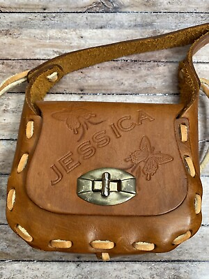 #ad Small Tooled Brown Leather Purse JESSICA Butterfly Bag Turn Lock Handmade Boho $21.12