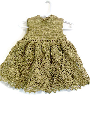 #ad Crochet Baby Dress Reborn Doll Clothes Gold lurex $50.99