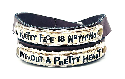 #ad A Pretty Face Is Nothing Without A Pretty Heart Brown Leather Wrap Bracelet $16.00