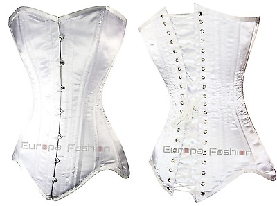 #ad Very High Quality Waist training Overbust White Satin Corset Double steel boning $64.99