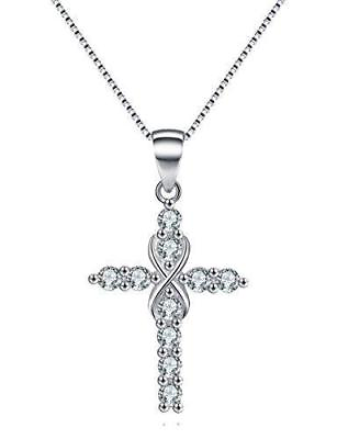 925 Sterling Silver CZ Infinity Cross Necklace Silver Pendant Women Jewelry $8.99