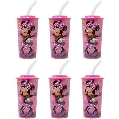 #ad 6 Pack Disney Minnie Mouse 16oz Reusable Sports Tumbler Drink Cups Lids amp; Straws $16.98